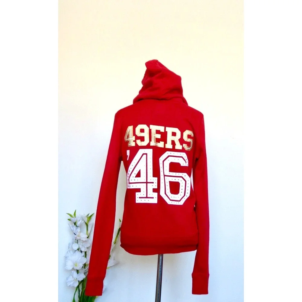 Victoria's Secret PINK NFL San Francisco 49ers Hoodie Zip Jacket Bling Red SZ S